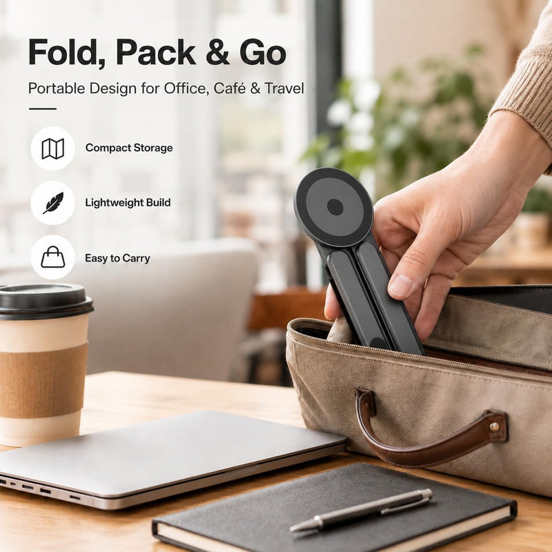 3-in-1 Laptop Stand with Magnetic Phone Holder, 8-Level Adjustable Ergonomic Aluminum Riser, Portable Computer Stand for Desk, Compatible with 10-17" MacBook & Laptops, iPhone 12-16 with MagSafe