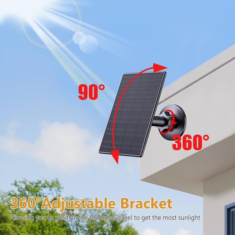Zivif 2W Solar Panel for Security Camera, USB Solar Charger, 360° Adjustable Micro USB Solar Panel for Outdoor Camera, Black (2 Pack) 2W Solar Panel 2 Pack