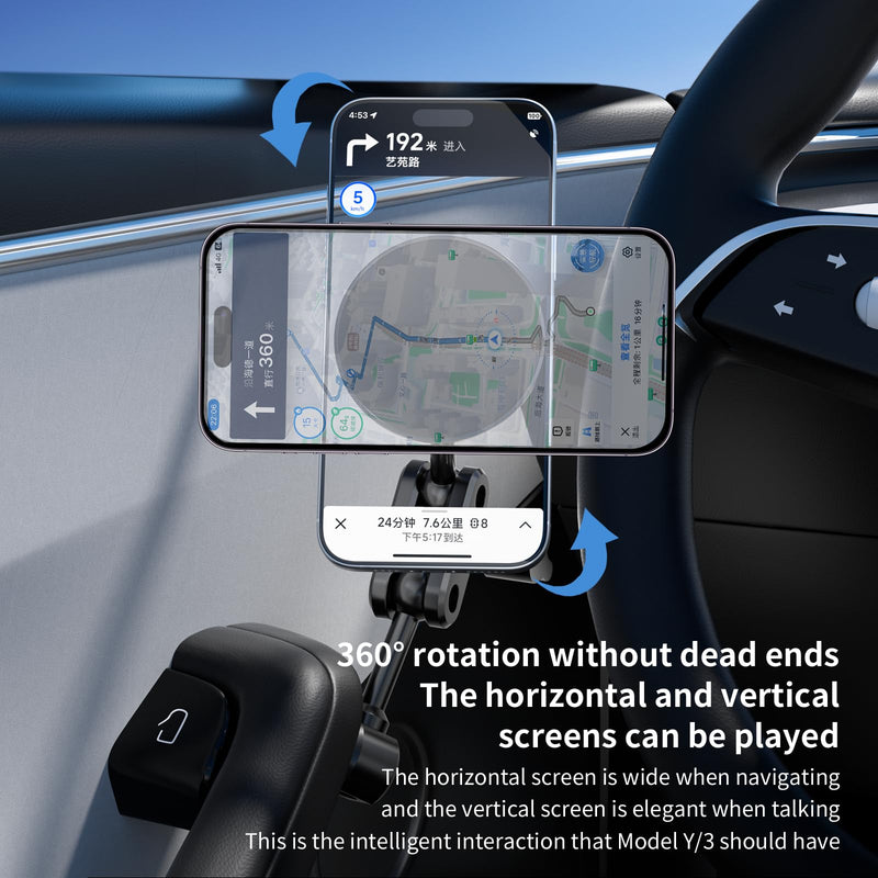 Magnetic Door Phone Mount for Tesla Model 3/Y 2021-2026, MagSafe Compatible Aluminum Alloy Phone Holder, 4D Adjustable, Strong Magnets, Factory Hole Install, No Drill, Includes Metal Ring