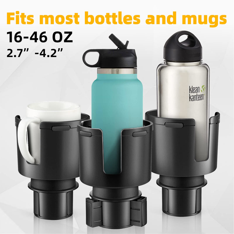 Car Cup Holder Expander, Cup Holder Extender Adapter for Car with Adjustable Base, Fits YETI 24/36/46oz, HydroFlask 32/40oz, Large Water Bottles in 2.7"-4.2" (16-46 OZ)