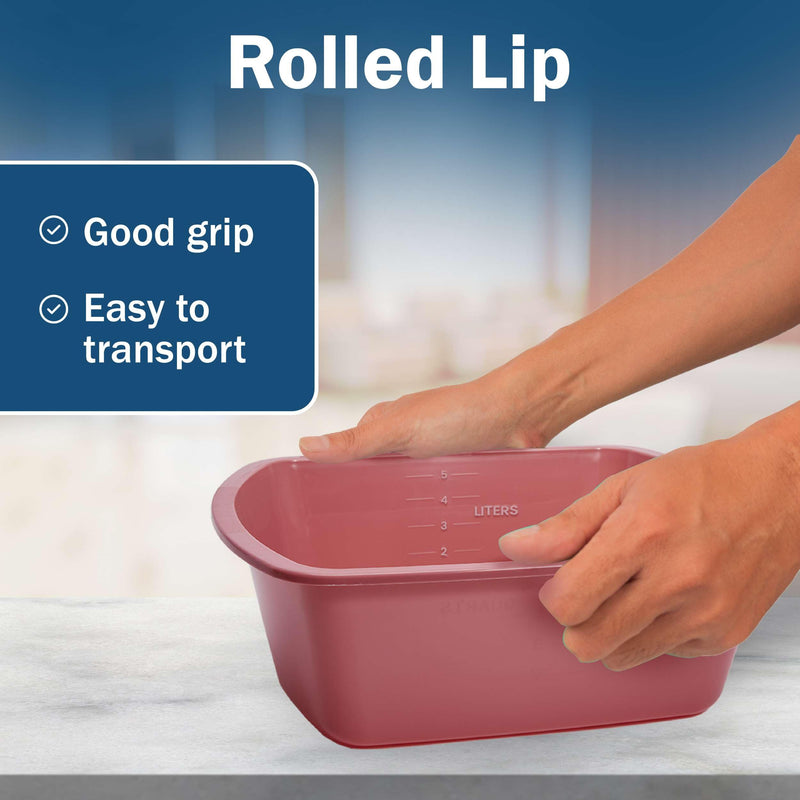 Plastic Wash Basin 2 Pack - 5 Liter Rectangle Plastic Tub with Rolled Rim - Good for Washing Limbs and Carrying Liquid - Good for Hospitals, Nursing Homes, and Medical Facilities Pack of 2