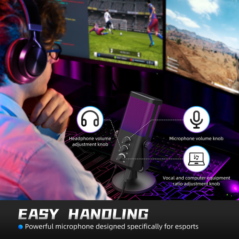 XTUGA M7 Dynamic Microphone for Gaming Streaming with RGB Light,Computer Condenser Mic Noise Reduction Real-Time Monitoring for Podcast,Studio,PC,PS5,Mac,YouTube