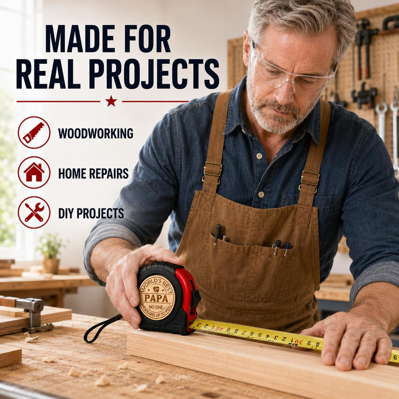 Father’s Day Gifts for Papa Personalized Engraved Tape Measure Birthday Fathers Day for PAPA from Daughter Son Woodworking Carpenter Tool Gifts for Men 7.5m/25ft
