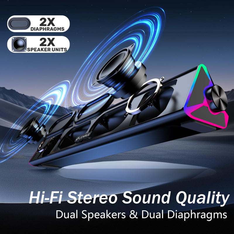 LENRUE Computer Speakers for Desktop,PC Speakers with Single USB for Power and Stereo Sound,Touch Lights Gaming Speakers Sound bar for Desktop PC Monitor Laptop(USB-C Adapter Included) Black