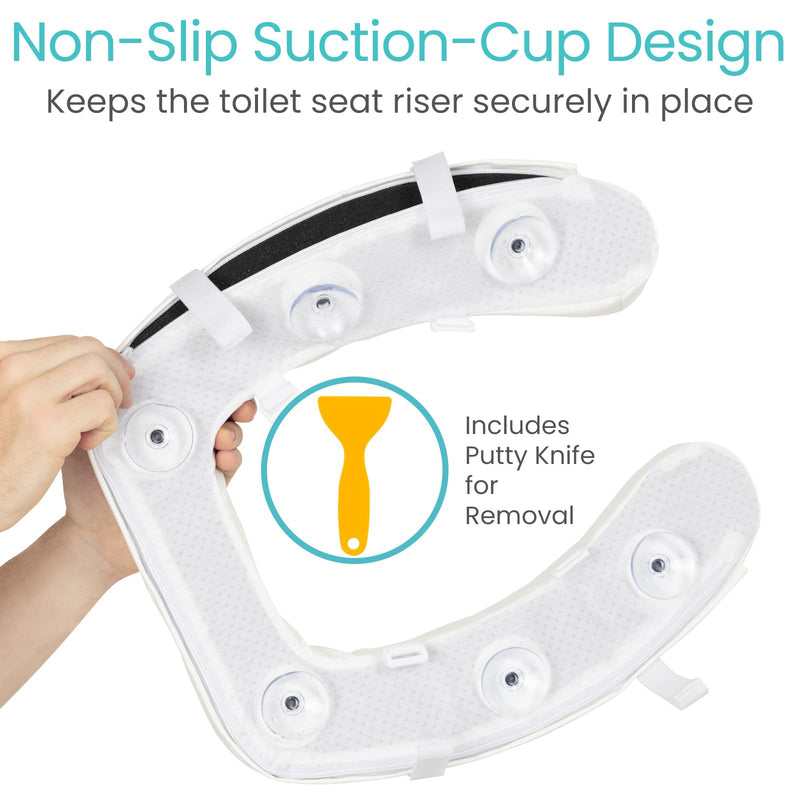 Vive Toilet Seat Riser Cushion for Seniors - Universal Fit - Raised Toilet Seat with High-Density Foam for Elongated & Standard - Firm Handle, Cushioned & Padded - Elevated Medical Handicap Lifter White Dense Riser 2” Height