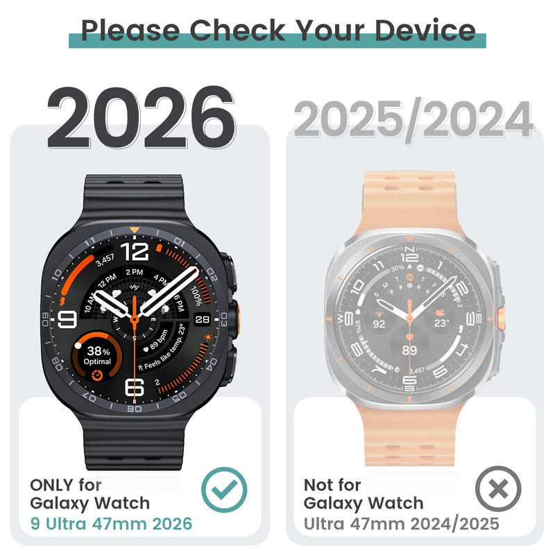 Tensea 2P for Samsung Galaxy Watch Ultra 2 2026 Screen Protector Case 47mm | Protective Face Cover for 47 mm Accessories, Hard Bumper Built-in Tempered Glass Film for Women Men Matte Black Galaxy Watch Ultra 2-47mm