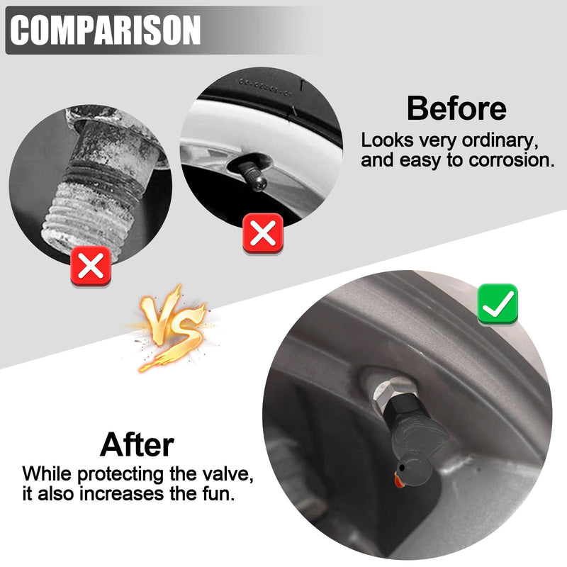 4 Pack Cute Duck tire Valve caps, Glow in The Dark Tire Valve Caps, Interesting and Practical Tire Decoration, Can be Used for Cars, Motorcycles, Trucks, and Bicycles.(Black) black