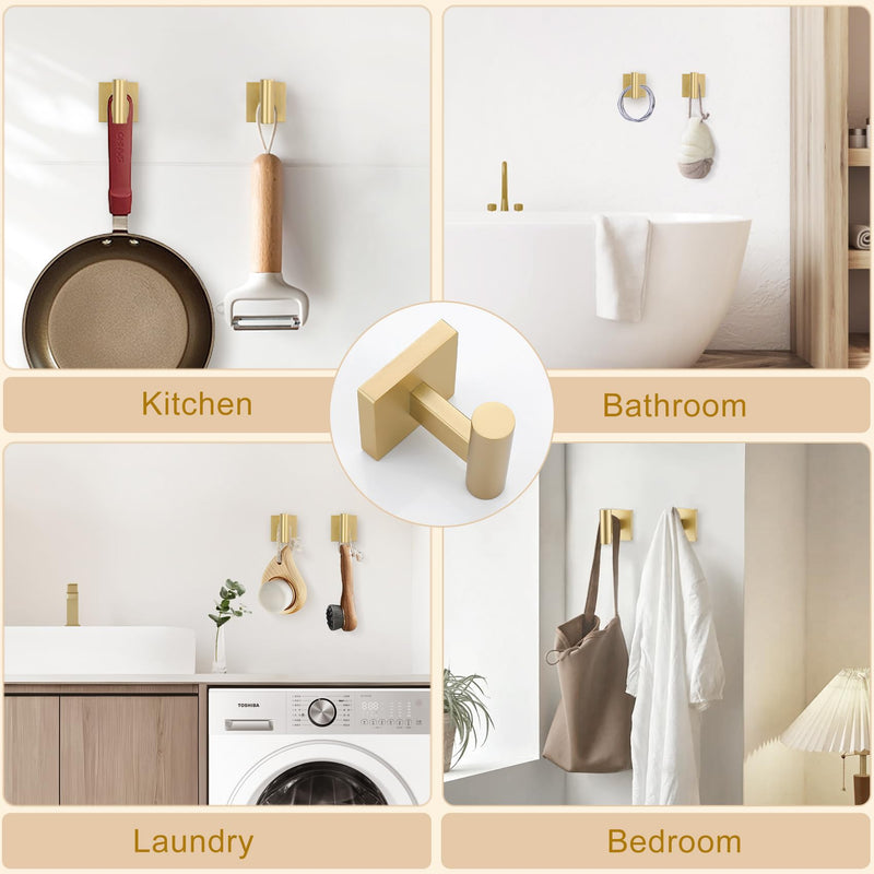 Towel Ring Set 4 Piece Bathroom Hardware Set Includes Towel Ring 2 Towel Hooks and Toilet Paper Holder Stainless Steel Wall Mounted (Brushed Gold) Brushed Gold Set C