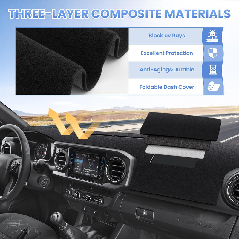 Dash Cover for 2016-2022 2023 Toyota Tacoma Dashboard Cover Mat for Tacoma Accessories Sunshade Nonslip Mesh Protector No GlareTacoma Sunshield Protector Mat Pad 16-23 Tacoma Dash Cover