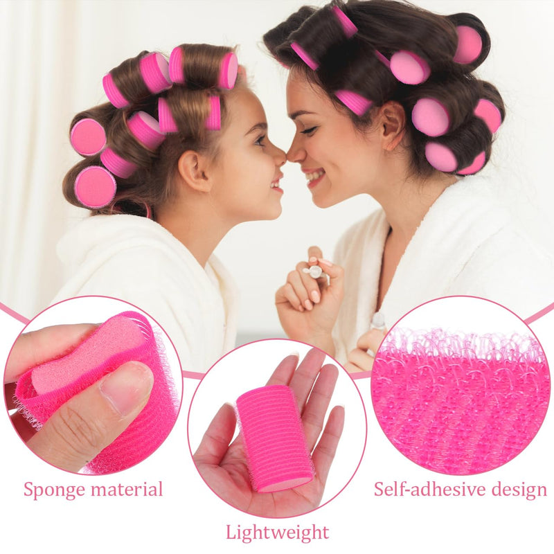 SOIMISS 12 Pieces Sponge Hair Rollers Sleep in Heatless Curls 6x6x3.6 cm Foam Self Grip Holding Volume Bangs Pink Blue Soft Curler for Women Medium Long Short DIY Styling Tools Beauty Accessory Packs