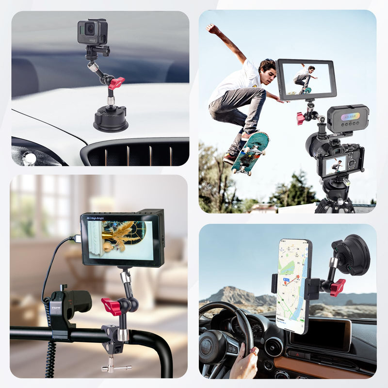 7" Cold Shoe Magic Arm with 360° Ball Joint & 1/4" Screw, Adjustable Stainless Steel Friction Arm for Camera Cage LED Light Microphone Monitor – DSLR Vlog Photography-87001 7" Magic Arm