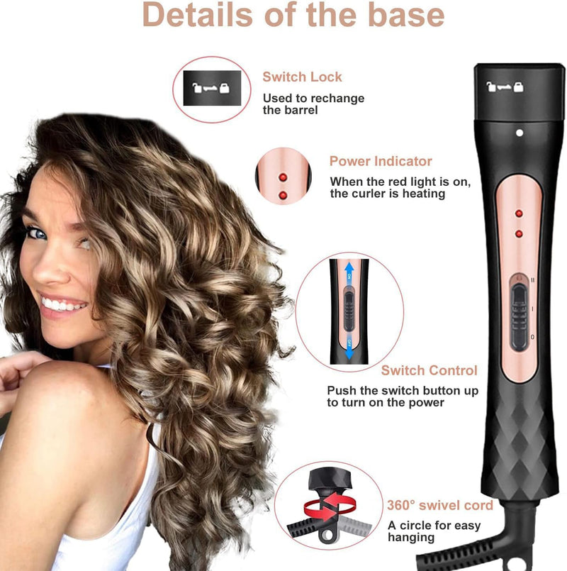 JAETON 3 in 1 Curling Iron Wand Set with 3 Interchangeable Barrel(9-32mm) | 2 Temp 180℃/230℃ Hair Curler for Long & Short Hair, Instant Heat Up Curling Tongs, Include Glove, Dual Voltage Small-1, 3 tubes