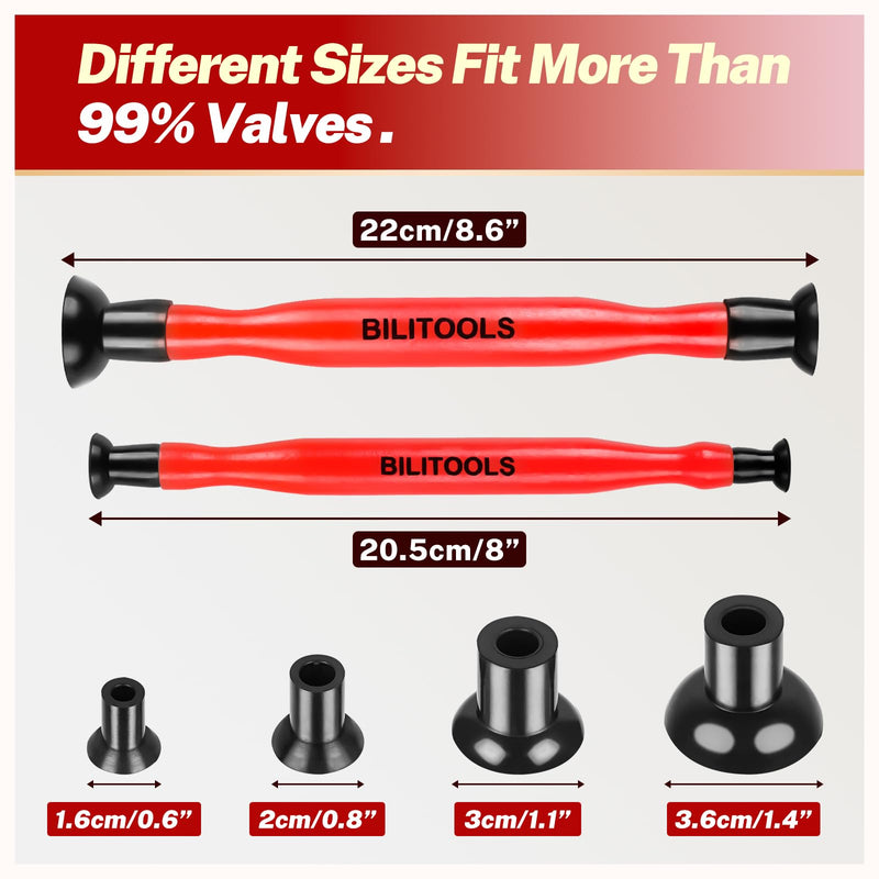 BILITOOLS 2PCS Valve Lapping Kit with 8 Suction Plates 4 Size, Valve Grinding Tool for Engine Maintenance (Red)