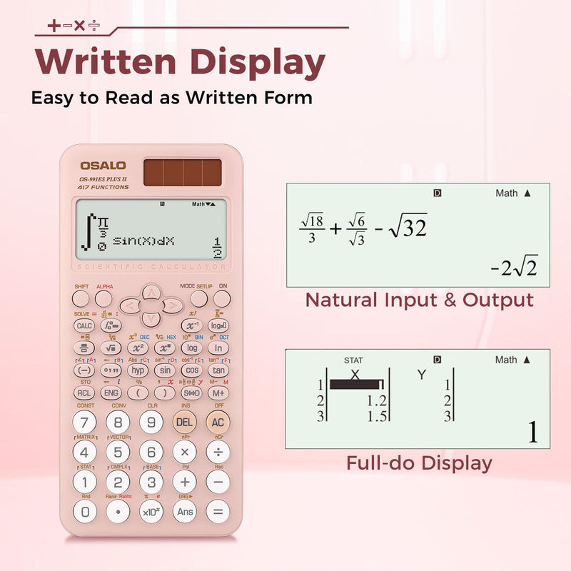 OSALO Scientific Calculator 417 Function 240 Function 2 Line Written Display 10+2 Digits Solar and Battery Calculators for Students Secondary School