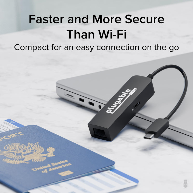 Plugable USB C to Ethernet Adapter 2.5Gb with 100W USB-C PD Charging, 2.5 Gigabit Type C USB Ethernet Adapter for Windows, MacBook, Chrome, iPad, Surface, XPS, Thunderbolt 4, USB4 (USBC-E2500PD)