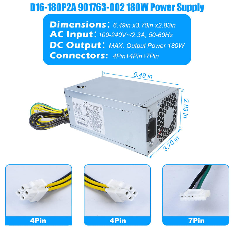 Upgraded D16-180P2A L08261-002 180W Power Supply Compatible with HP ProDesk 800 G3 600 G3 SFF L08261-001 901763-002 901765-003 901761-003 901764-003 901763-001 901762-002 901771-004 180W PSU