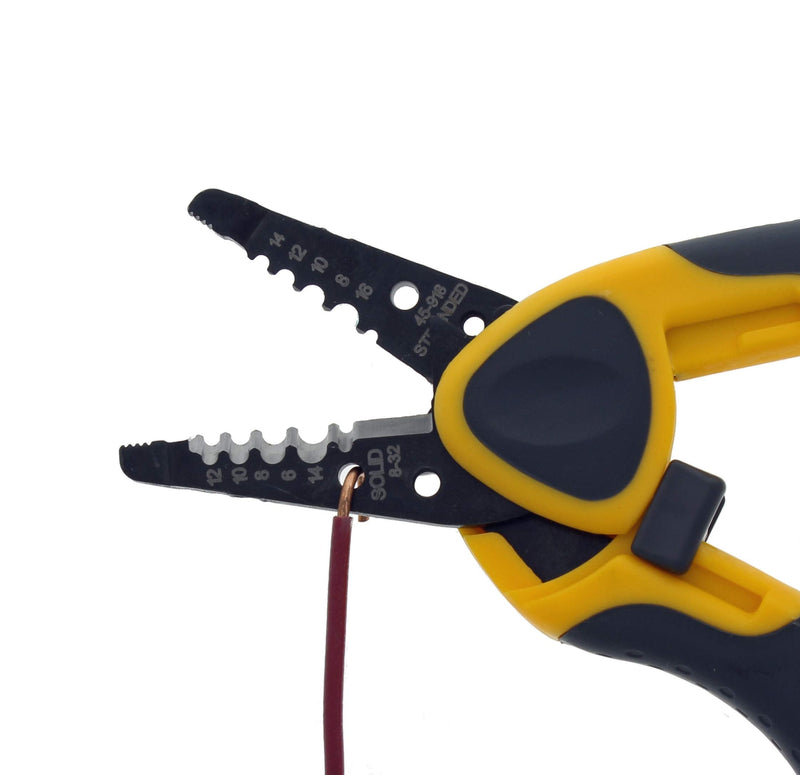 IDEAL Electrical 45-918 Kinetic Reflex T-Stripper - 6-16 AWG, Wire Stripper with Thumb Rest, Plier Nose, Slide Lock, Textured Grips,Black/Yellow