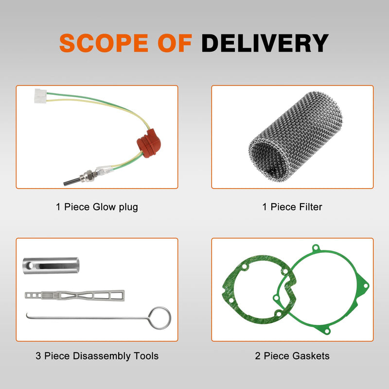 Glow Plug Repair Kit, 12V 24V 5KW 8KW Parking Diesel Heater Glow Ignition Plug Kit with Filter, Car Ceramic Heater Repair Parts Fit, Diesel Heater Accessories