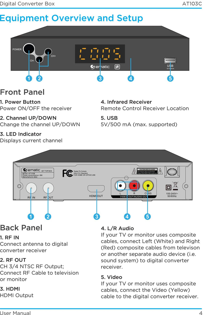  [AUSTRALIA] - Digital Converter, Ematic Digital TV Converter Box with Recording, Playback, & Parental Controls, AT103B (Non-Retail Packaging)