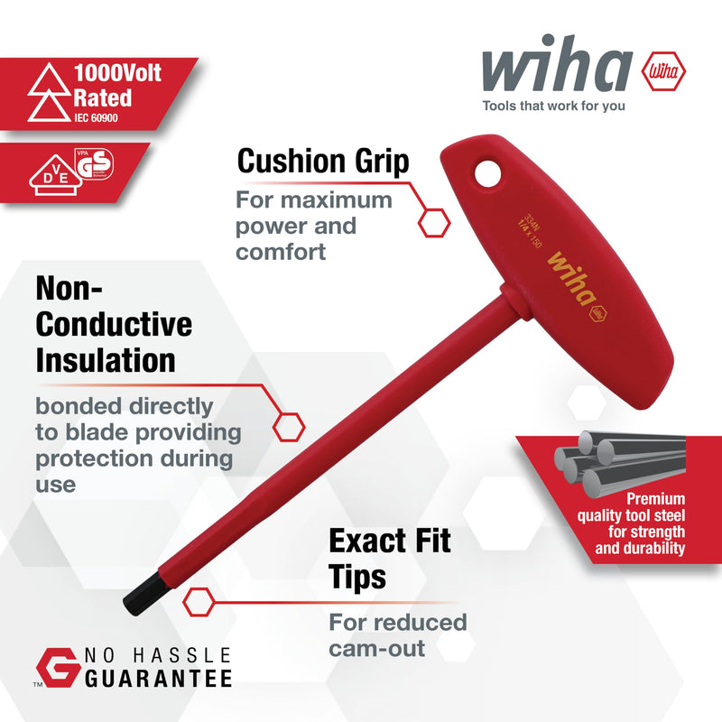 Wiha 33490 T-Handle Hex Driver Set, Inch, 1000 Volt, 6 Piece Wrench