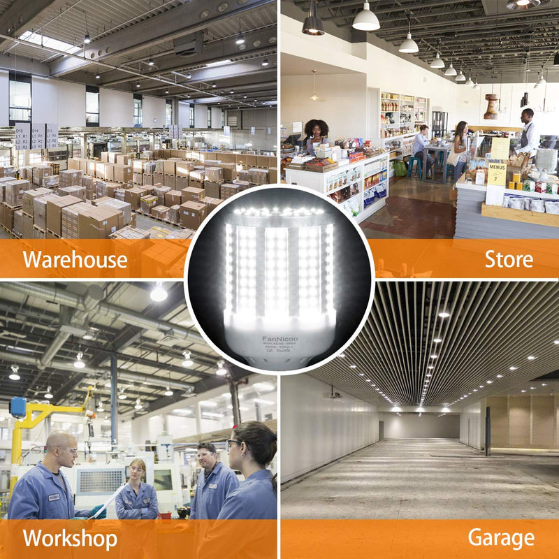 2 Pack 280W Equivalent LED Corn Light Bulb, 4000 Lumen 6500K Cool White Daylight 40W LED Corn Lamp,E26/E27 Medium Base,for Indoor Outdoor Warehouse Garage Basement Backyard Factory Barn and Many Area 40.0 Watts