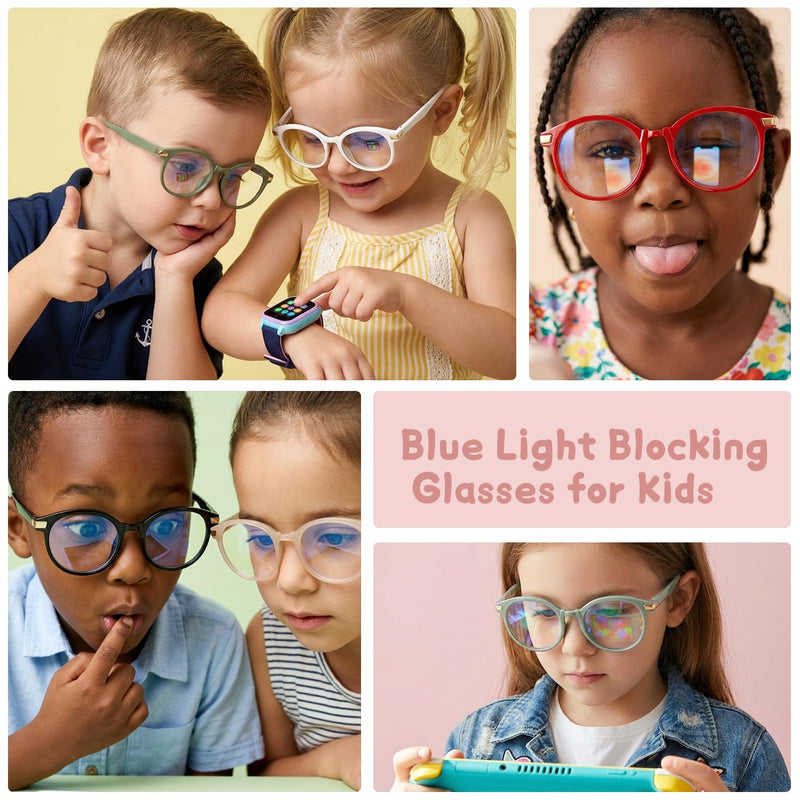 Kids Blue Light Glasses Gold Plated, 2-6 | Kids Blue Light Glasses, Stylish Gold Plated Flexible TR90 Eyeglasses, Shatterproof for Toddlers Red + Pink + Black Aged 2-6