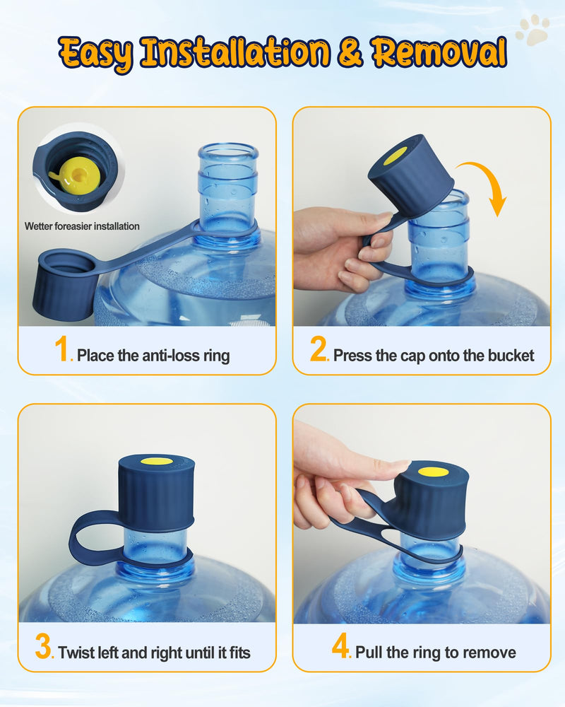 6-Packs Silicone Water Jug Cap, 2/3/4/5 Gallon Leak-Proof Replacement Cap for 55mm & 60mm Bottle Cap Standard/Screw/Crown Tops, Dishwasher Safe & BPA-Free (Dark Blue, 6 PACKS) Dark Blue