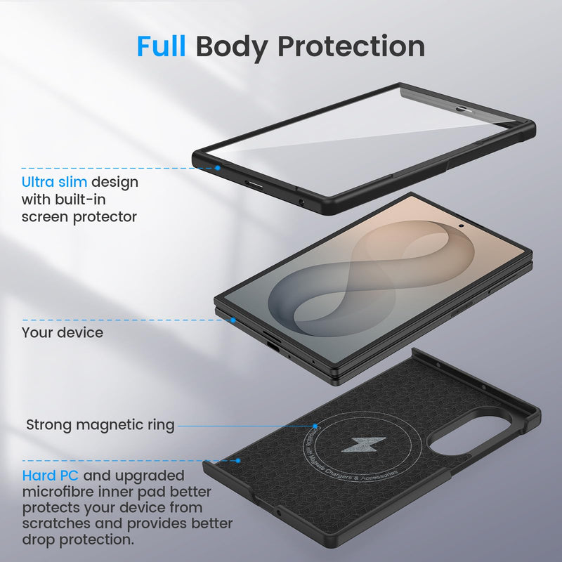 Ruky Magnetic Case for Z Fold 8 Case with Screen Protector, Black | [Not for Z Fold 8 Ultra] Compatible with MagSafe, Anti-Slip Full Body Protective Case for Samsung Galaxy Z Fold 8, Black A-Black