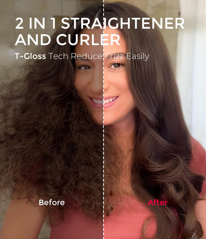 TYMO STYLUX Thermal Brush - Heated Round Curling Brush, Blowout Volumizer with Flexi-Fit Tech for Hair Styling, Curling Styler Tool, Hair Straightener and Curler 2 in 1, Dual Voltage, Gold, 1.5 Inch