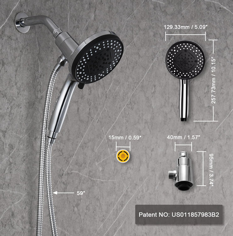 Magnetic Shower Head with Handheld:High Pressure10-setting Handheld Shower Head,Magnetic Bracket,59 Inches Stainless Steel Shower Hose. (Basic Model, Chorme) Basic Model Chrome