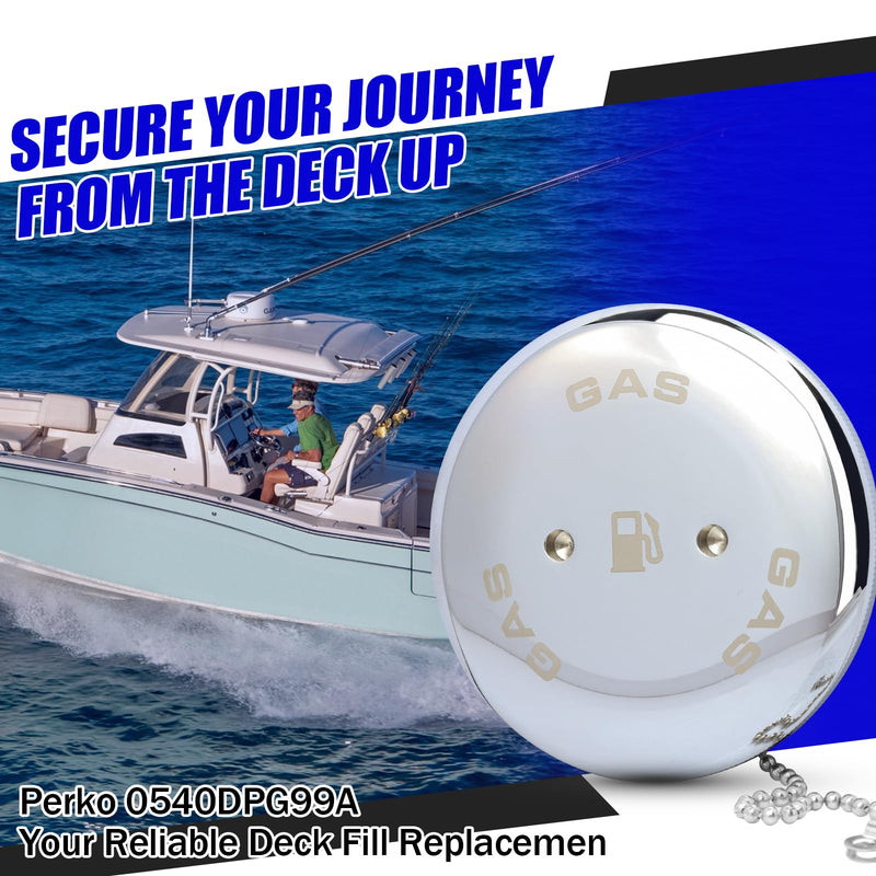 0540DPG99A Marine Fuel Tank Cap for Perko 1-1/2" Vented Gas Deck Fill, Includes Wrench, O-Ring & Chain