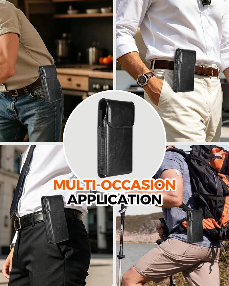 NINKI Belt Clip Holster for Samsung Galaxy Z Fold 8 Ultra 7 6 5 4 3 2 Bag with Card Holder & S Pen Slot & Stylus, Leather Cover Waist Holder Pouch for Samsung Z Fold 8 Ultra Case Holsters Belt, Black Galaxy Z Fold Holster