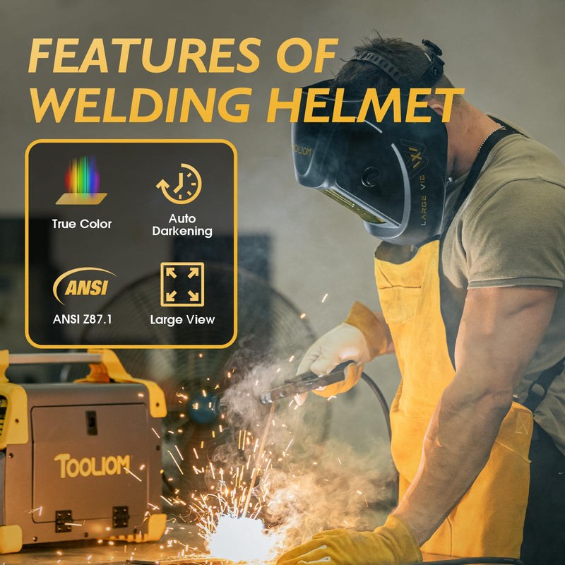 TOOLIOM Large Viewing Welding Helmet True Color Auto Darkening 1/1/1/1 3.94"x 3.27" Welding Mask with Weld/Grind/Cut Mode for TIG MIG Stick 3.94" x 3.27"