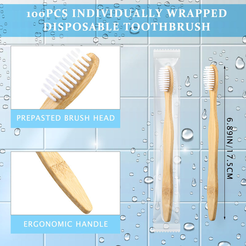 Sliner 100 Packs Prepasted Disposable Toothbrush Bamboo Prepasted Individually Wrapped Pre Pasted Toothbrush with Bamboo Handles Homeless Gift Set for The Homeless (Classic Color) 1 Count (Pack of 100)