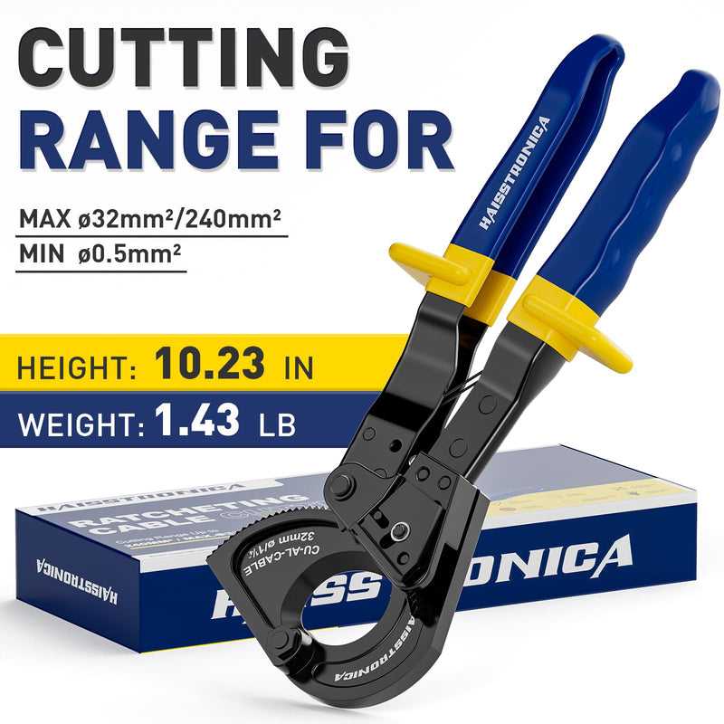 haisstronica Ratchet Cable Cutters,Heavy Duty Wire Cutters for Cutting Electrical Copper & Aluminum Cable Wire Up to 240mm²(500 Kcmil) 240mm²