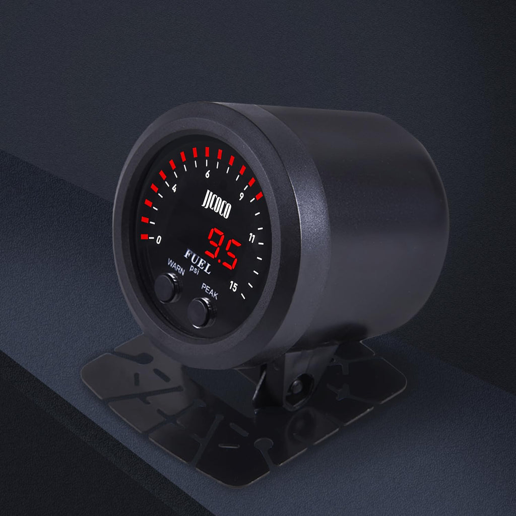 15PSI Fuel Pressure Gauge 2‑1/16in 52mm Ultra Thin Red LED Includes 1/8NPT Electronic Sensor - for Car & Truck