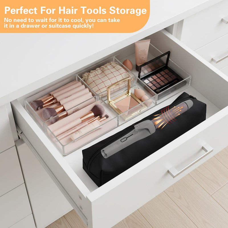 Xindojuz Professional Hot Hair Tools Travel Bag, Portable Heat Resistant Storage Organizer Case Pouch for Curling Irons, Flat Irons, Hair Dryers Women Travel Essentials (Black, 17.32" x 3.54"x 3.54")