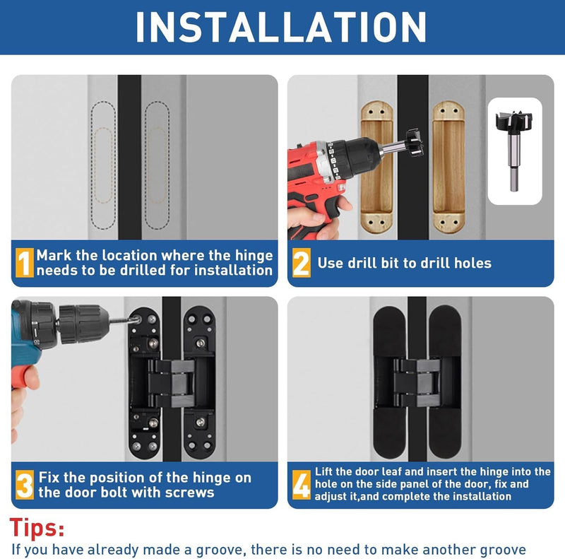 TamBee Hidden Hinges Concealed Door Hinge - Black, Zinc Alloy, Invisible, 3 Way Adjustable for Hidden Door, Bookcase Door and Secret Doors 6 Inch (1 Hinge) 6inch 1pc