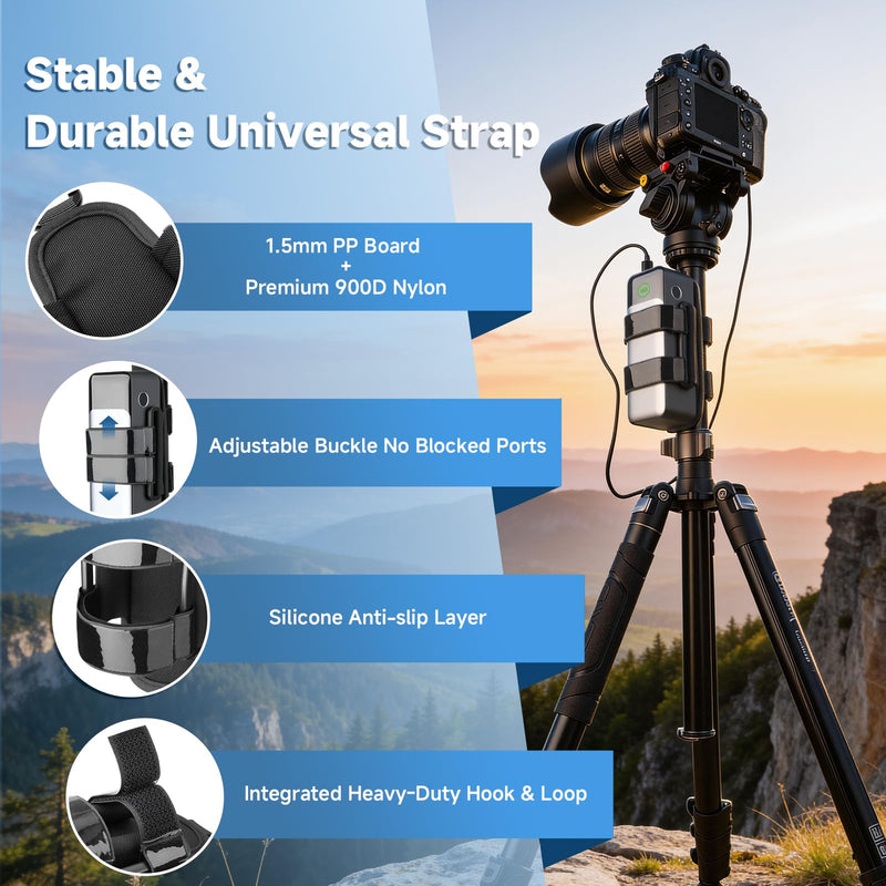 Adjustable Power Bank Holder Strap Mount for Hiking Camping | Universal Portable Charger Holder Mount on Tripod, Backpack, fence, for Outdoor Photography