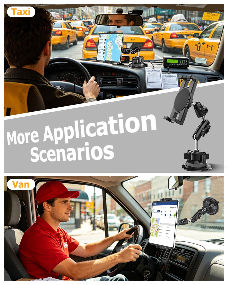 Car Cockpit Tablet Mount Suction, Vehicle Tablet Holder for Driver [Flexible Metal Arm] Dashboard Windshield Window Mounting for Tablets Phones, iPad, Galaxy Tab, Z Fold, iPhone, 4-13" Device