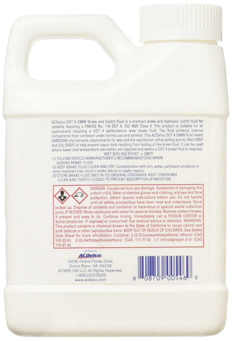 ACDelco 798696 GM Original Equipment 10-4086 DOT 4 Hydraulic Brake and Clutch Fluid - 16 oz