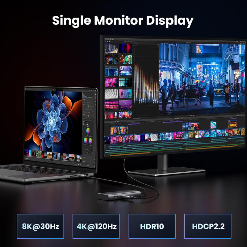 UGREEN USB C Docking Station Dual Monitor 4K@60Hz, 6-in-1 Dock with 2xHDMI | Single 8K@30Hz, 100W PD, 2x5Gbps USB-A & 1xUSB-C Data Ports, USB-C Revodok 206 Dock for Thinkpad, HP, Dell Laptops and More