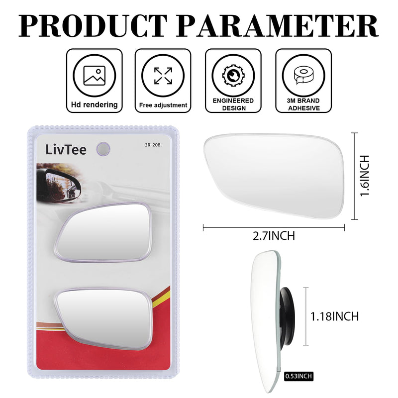 LivTee Blind Spot Car Mirror, HD Glass Frameless Convex Side Mirror Blindspot, Wide Angle Rear View Mirrors for SUVs, Trucks and RVs - Car Accessories Frameless-New