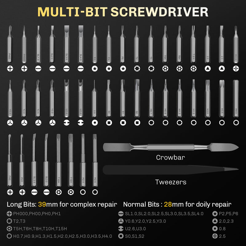 3.7V Precision Electric Screwdriver Set,50 IN 1 Small Power Magnetic Storage Mini Electric Screwdriver Cordless Set USB Charging Repair Tool Kit for Electronics Laptop Phone Camera Glasses Watch Grey - Standard Version