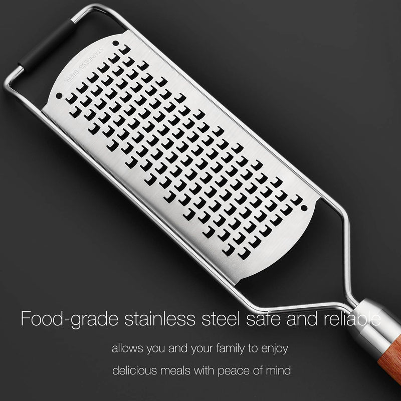 KULUNER Professional-Grade Lemon Zester with Ultra-Coarse Blades, Heavy-Duty Cheese/Vegetable Grater, Solid Wood Handle Design - Rust-Resistant Durable, Essential Kitchen Tool (A1) Rectangular
