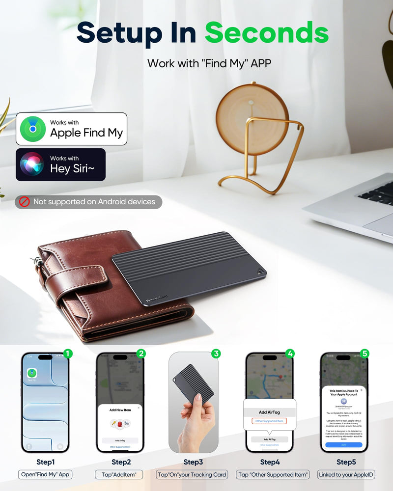 Wallet Tracker Card for Apple Find My, 5-Year Battery Bluetooth Item Finder for iPhone, Slim Smart Tracking Card for Wallet, Luggage, Passport, Purse, Backpack, iOS Only 1-PACK