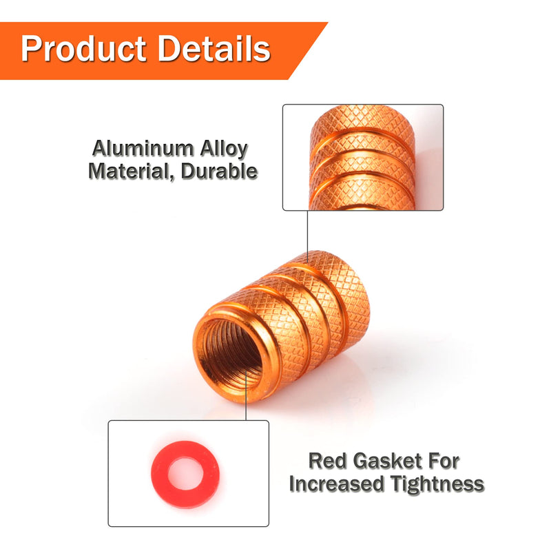 SINGARO 12PCS Tire Valve Stem Caps, Car Exterior Accessories, Aluminum Alloy Valve Cover Universal for Cars, Trucks, Motorcycles and Bicycles (Orange) Orange