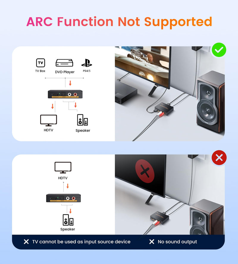 avedio links 4K HDMI Audio Extractor Splitter, 1080P@120Hz HDMI Audio Converter Adapter + Optical SPDIF + L/R Stereo HDMI2.0 HDCP2.2 Dolby Digital/DTS for Fire Stick, Blu-Ray Player 4K 30Hz Black
