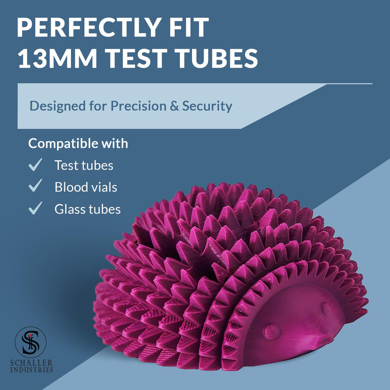 S I Schaller Industries Hedgehog Test Tube Holder, 13mm - Veterinary Blood Test Tube Rack, Holds 12 Vials, Compact Fun Design Organizer for Veterinary and Research Lab Use - Grape 13mm Tubes