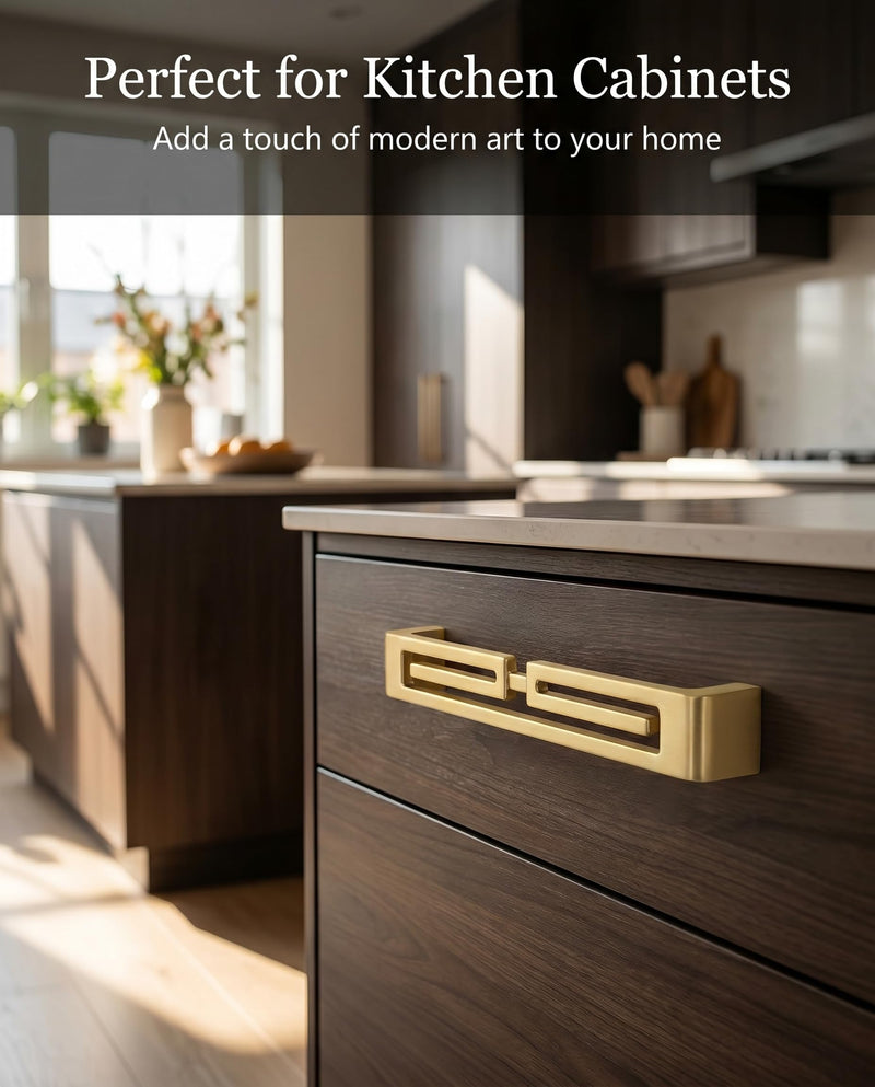 Mou 4 Pcs of Chinese Cabinet Hardware Handles, Drawer Pulls, Closet Handles Stylish Golden Copper Handles Double-Hole Handle
